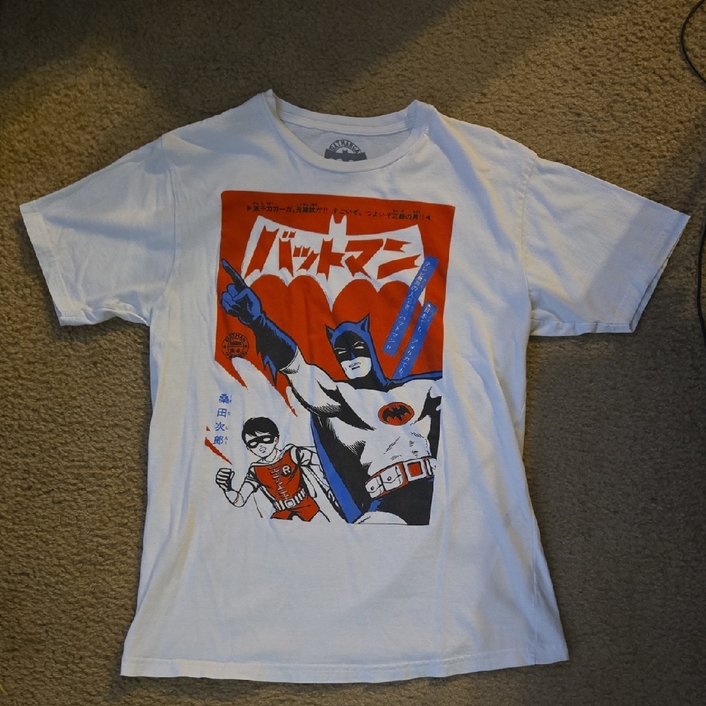 White Graphic T-Shirt with Red and Blue Design